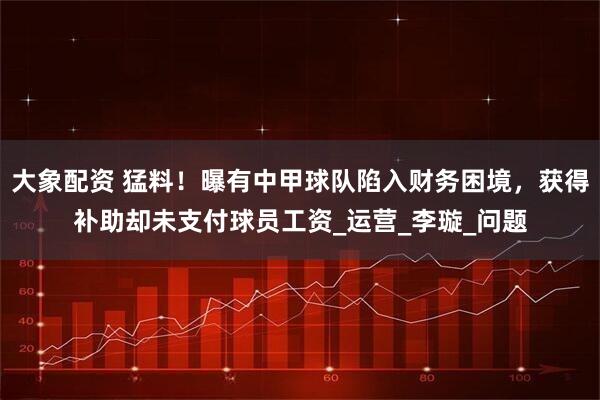 大象配资 猛料！曝有中甲球队陷入财务困境，获得补助却未支付球员工资_运营_李璇_问题